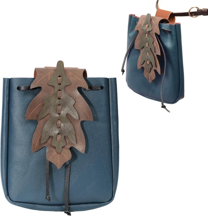 Procos Renaissance Belt Pouch Coins Purse Drawstring PU Leather Leaf Medieval Waist Bag for LARP Ren Faire - Image 1